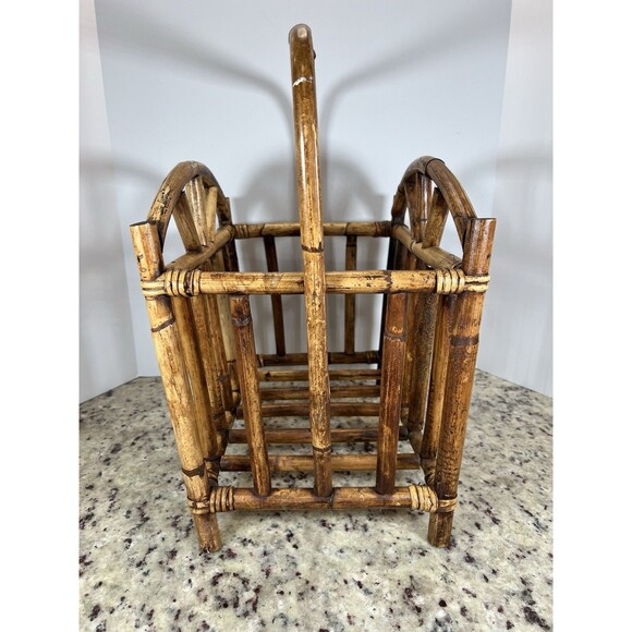 Bamboo Magazine Rack Mid Century Modern Turtle Shell Bamboo Hollywood Regency. - Picture 3 of 15